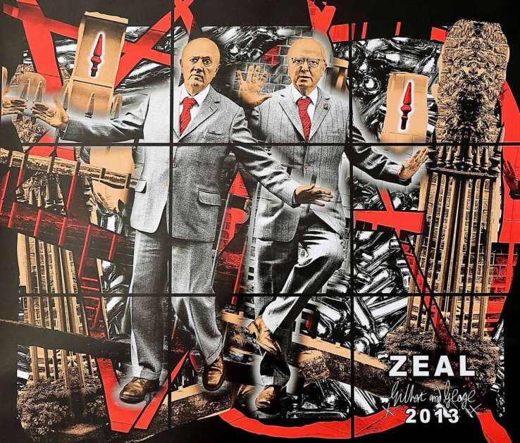 Gilbert & George "Scapegoating Pictures: Zeal" Poster. 2014. Image © Nonsuch Editions.
